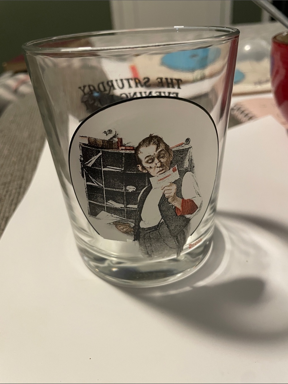 Vintage Novelty Saturday Evening Post Glass Tumbler with Vintage Norman Rockwell